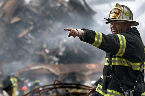 Firefighter showing and pointing