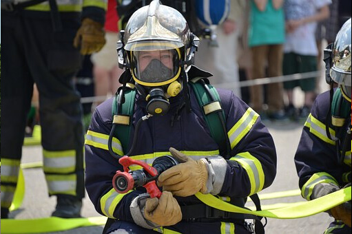 Firefighters performing fire training